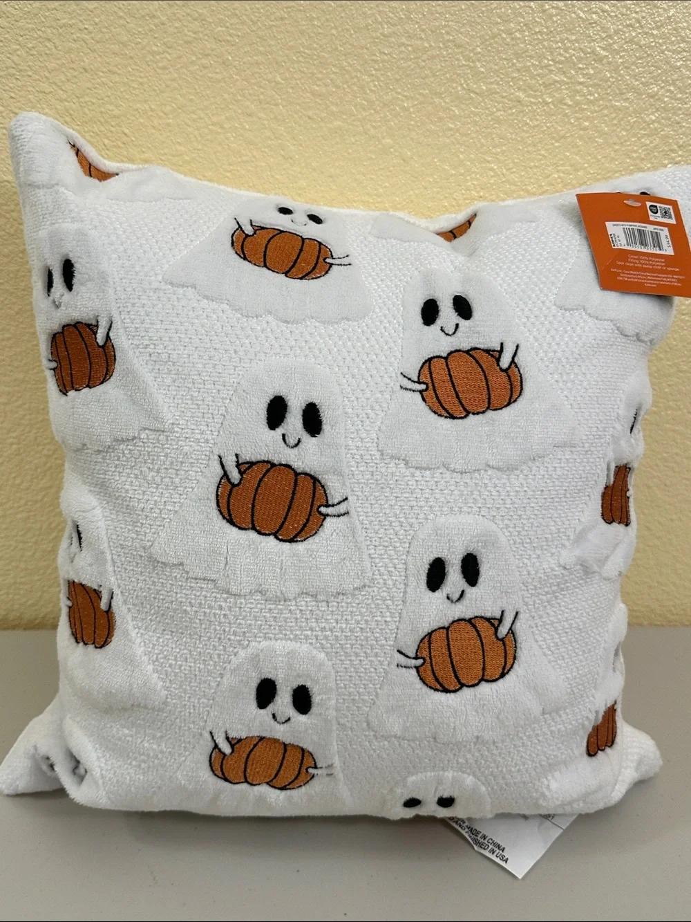 Celebrate Together White Ghost & Pumpkin Halloween Throw Pillow